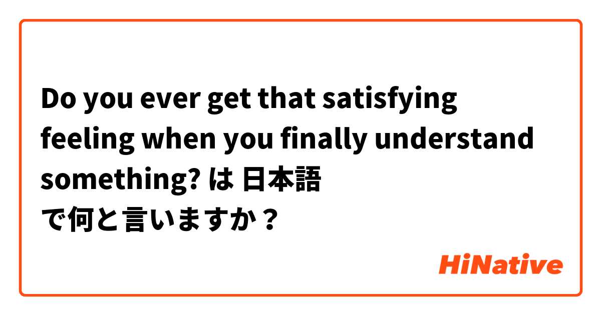 Do you ever get that satisfying feeling when you finally understand something? は 日本語 で何と言いますか？