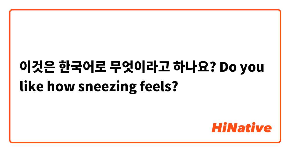 이것은 한국어로 무엇이라고 하나요? Do you like how sneezing feels? 