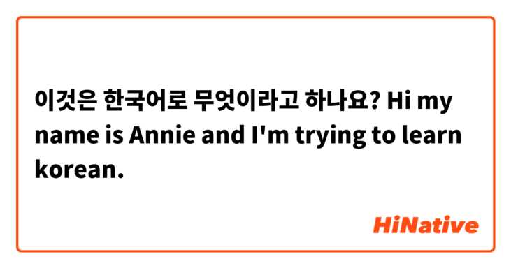 이것은 한국어로 무엇이라고 하나요? Hi my name is Annie and I'm trying to learn korean.