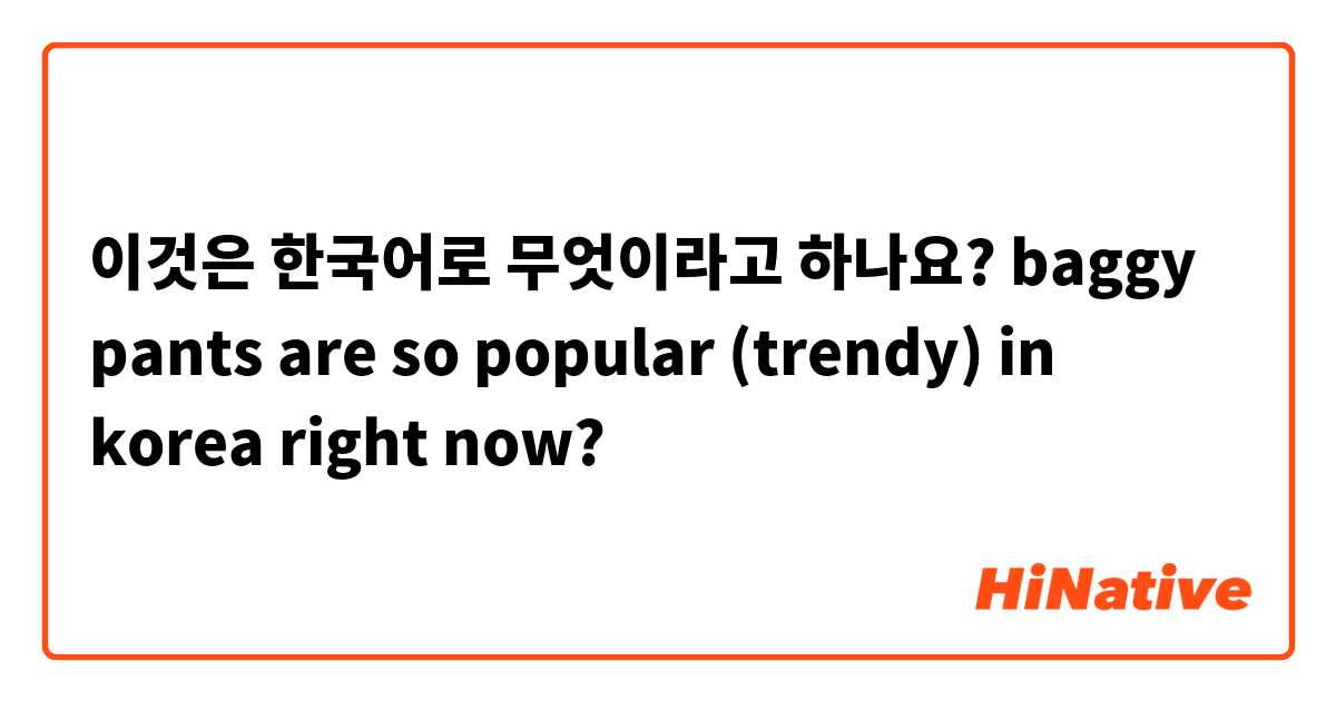 이것은 한국어로 무엇이라고 하나요? baggy pants are so popular (trendy) in korea right now? 
