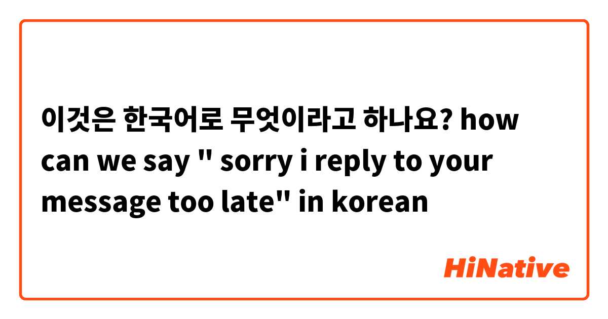 이것은 한국어로 무엇이라고 하나요? how can we say " sorry i reply to your message too late" in korean