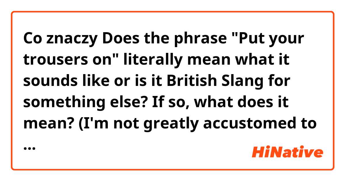 Co znaczy Does the phrase "Put your trousers on" literally mean what it sounds like or is it British Slang for something else? If so, what does it mean?

(I'm not greatly accustomed to British Slang).?