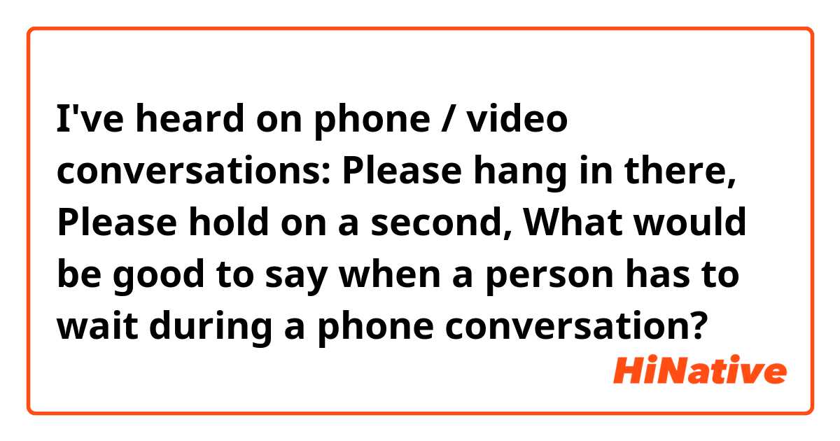 I've heard on phone / video conversations: 
Please hang in there, 
Please hold on a second, 

What would be good to say when a person has to wait during a phone conversation?
