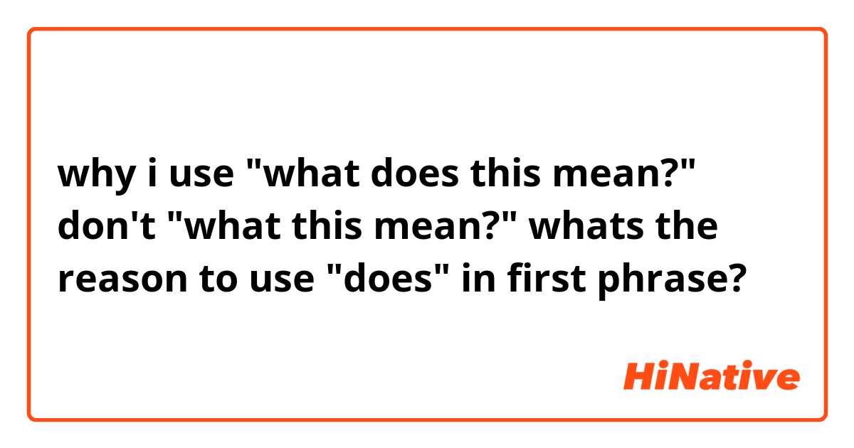 why i use "what does this mean?" don't "what this mean?" whats the reason to use "does" in first phrase?