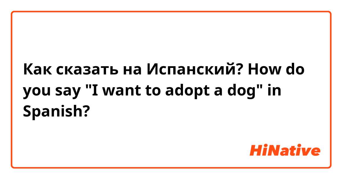 Как сказать на Испанский? How do you say "I want to adopt a dog" in Spanish?
