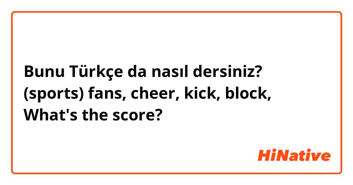 Bunu Türkçe da nasıl dersiniz? (sports) fans, cheer, kick, block, What's the score?