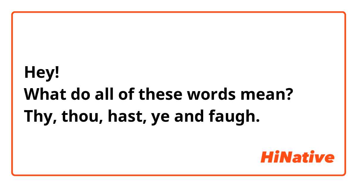 Hey! 
What do all of these words mean?
Thy, thou, hast, ye and faugh. 