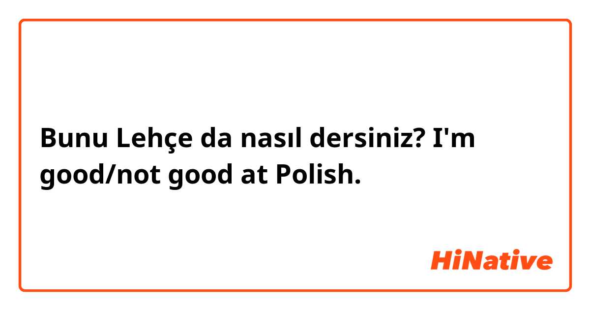 Bunu Lehçe da nasıl dersiniz? I'm good/not good at Polish. 