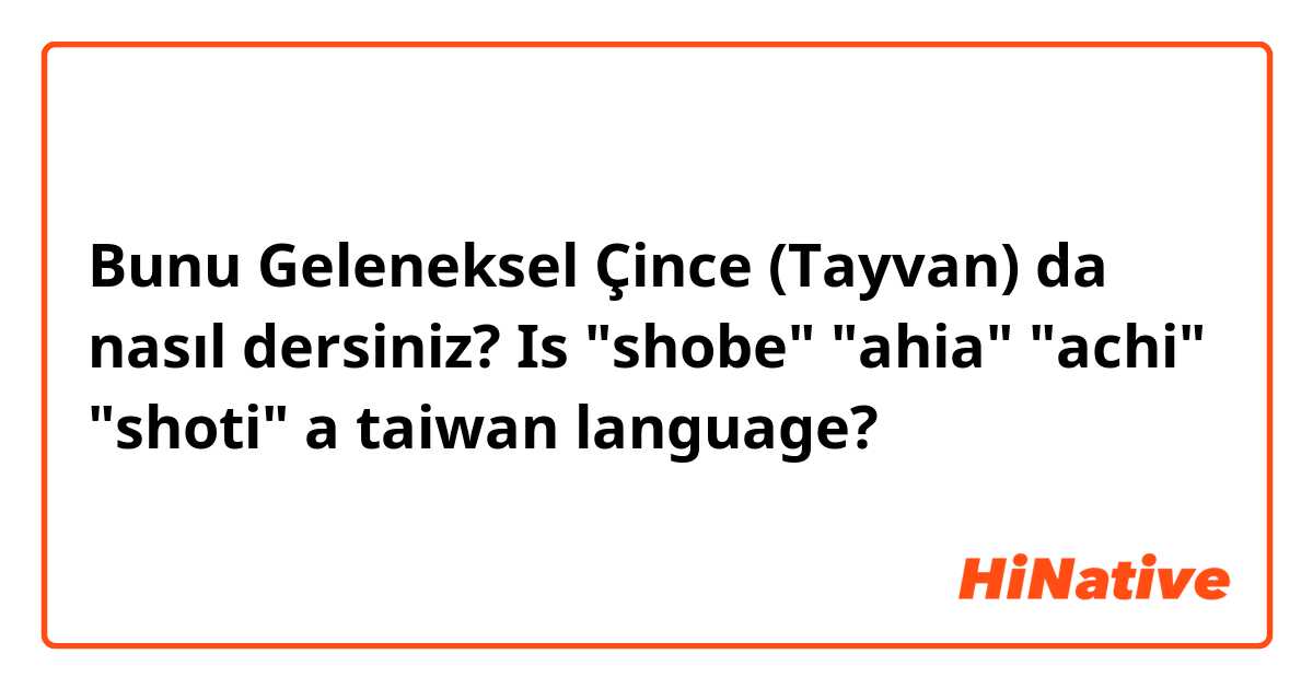 Bunu Geleneksel Çince (Tayvan) da nasıl dersiniz? Is "shobe" "ahia" "achi" "shoti" a taiwan language?