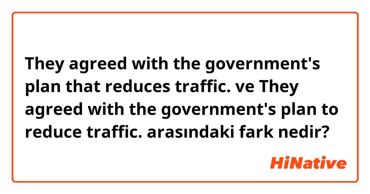 They agreed with the government's plan that  reduces traffic. ve They agreed with the government's plan to reduce traffic. arasındaki fark nedir?