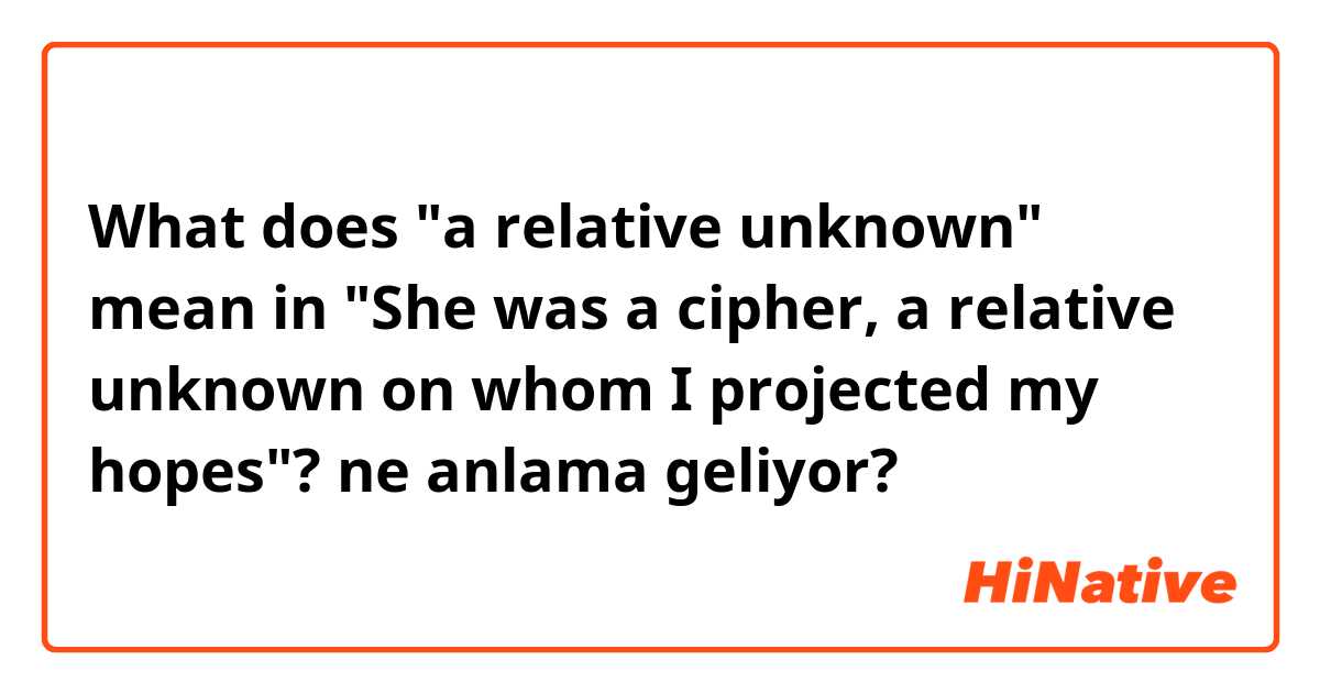 What does "a relative unknown" mean in "She was a cipher, a relative unknown on whom I projected my hopes"? ne anlama geliyor?