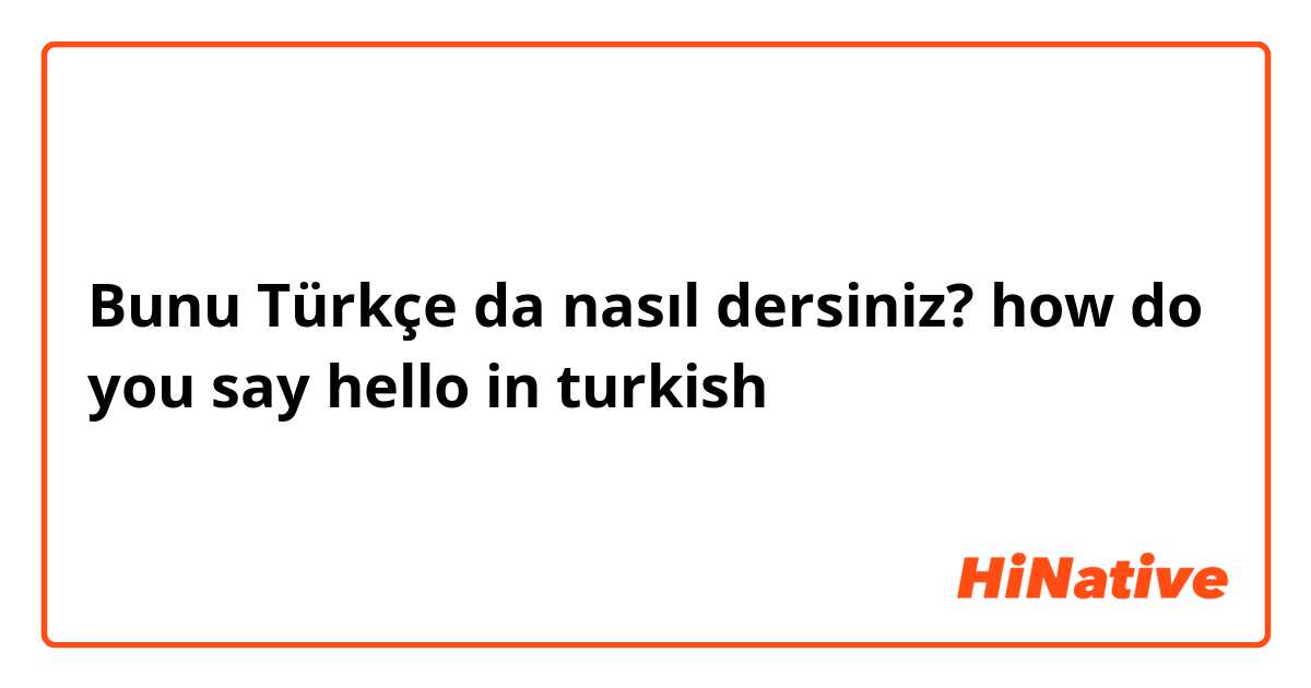 Bunu Türkçe da nasıl dersiniz? how do you say hello in turkish 