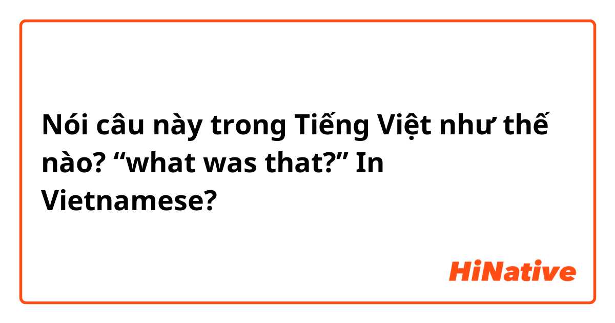 Nói câu này trong Tiếng Việt như thế nào?  “what was that?” In Vietnamese?