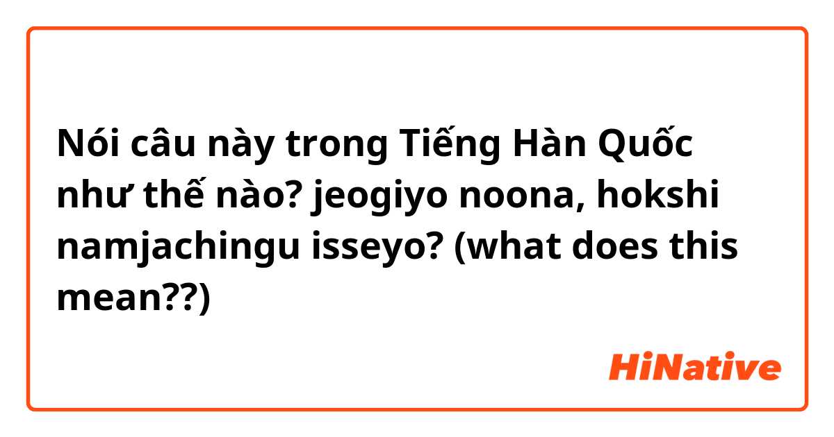 Nói câu này trong Tiếng Hàn Quốc như thế nào? jeogiyo noona, hokshi namjachingu isseyo? (what does this mean??)