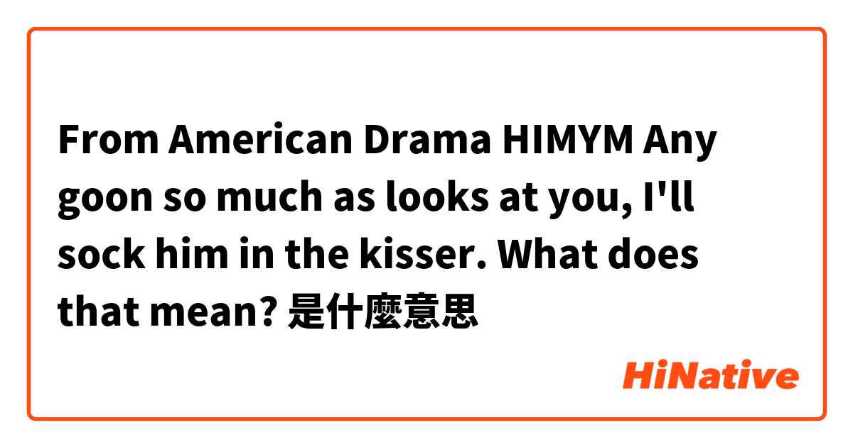 From American Drama HIMYM
Any goon so much as looks at you, I'll sock him in the kisser.
What does that mean?是什麼意思