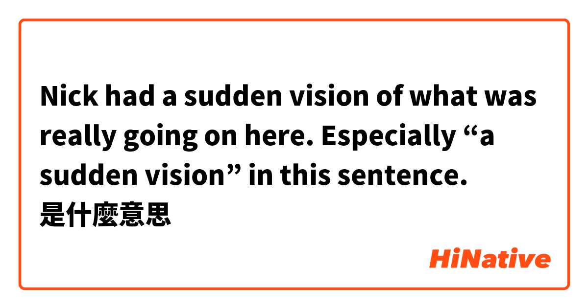 Nick had a sudden vision of what was really going on here.

Especially “a sudden vision” in this sentence.是什麼意思