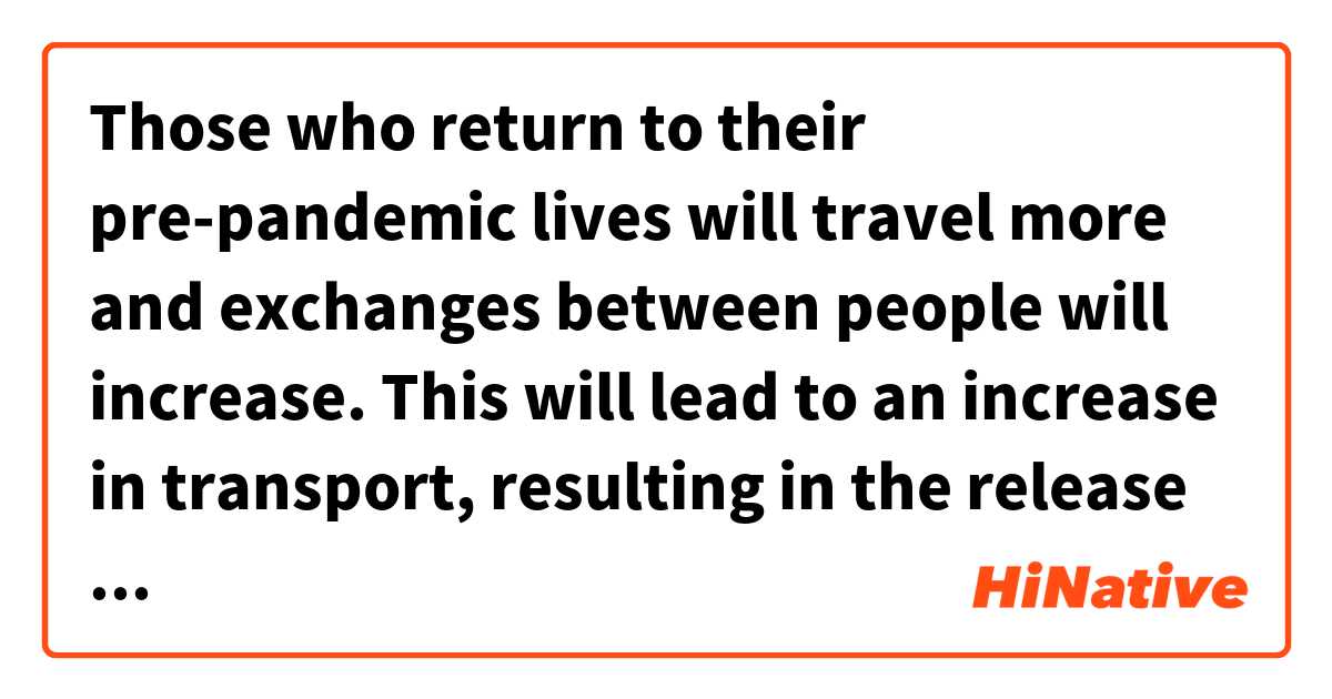 Those who return to their pre-pandemic lives will travel more and exchanges between people will increase. This will lead to an increase in transport, resulting in the release of a lot of carbon dioxide.