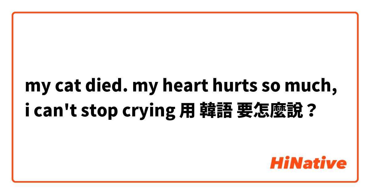 "my cat died. my heart hurts so much, i can't stop crying"用 韓語 要怎麼說