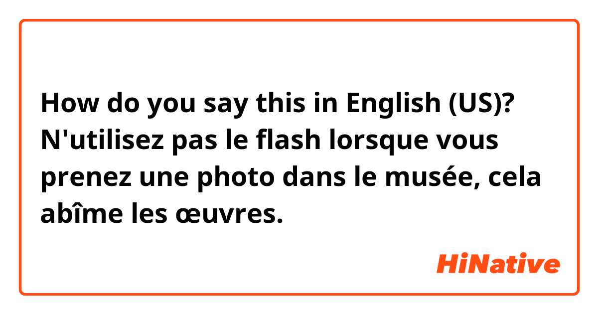How do you say this in English (US)? N'utilisez pas le flash lorsque vous prenez une photo dans le musée, cela abîme les œuvres. 