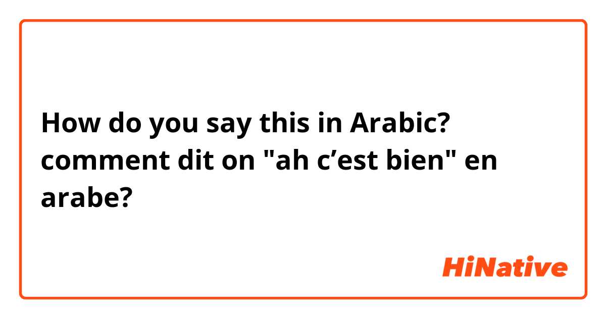 How do you say this in Arabic? comment dit on "ah c’est bien" en arabe?