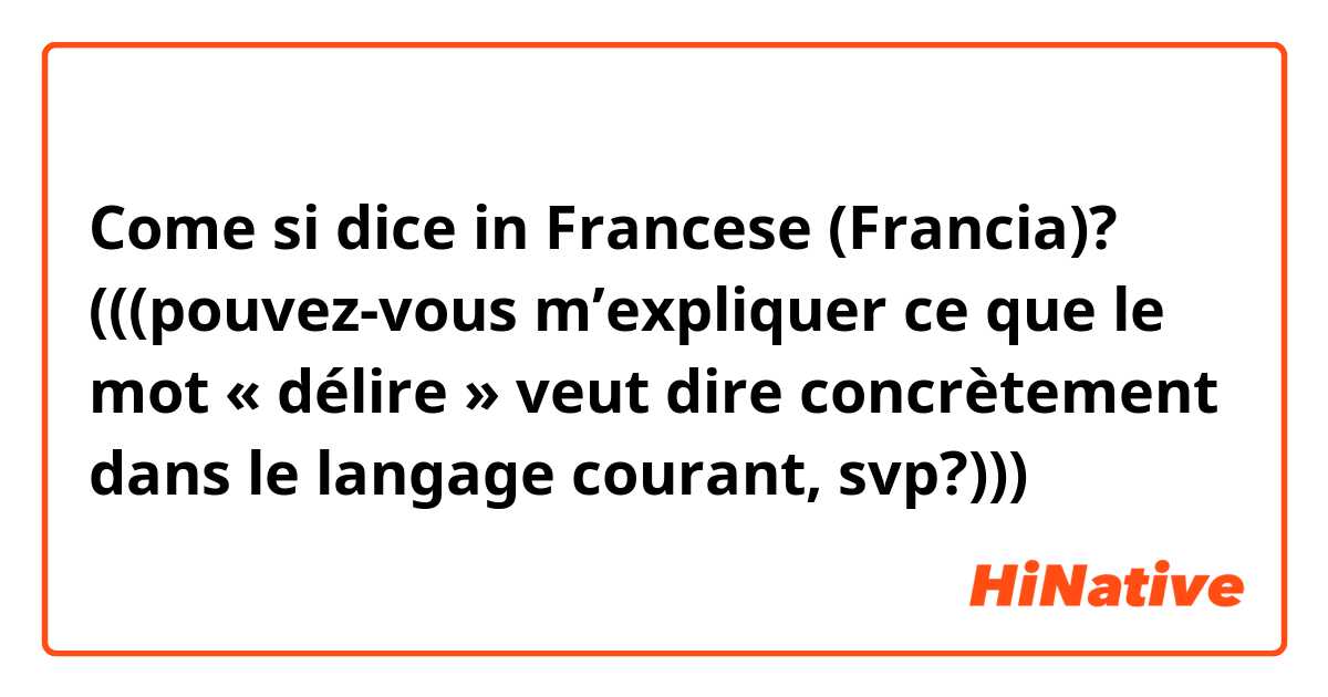 Come si dice in Francese (Francia)? (((pouvez-vous m’expliquer ce que le mot « délire » veut dire concrètement dans le langage courant, svp?)))