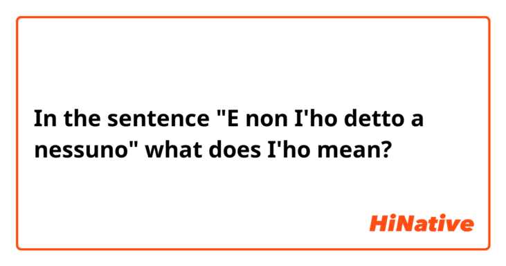 In the sentence "E non I'ho detto a nessuno" what does I'ho mean? 