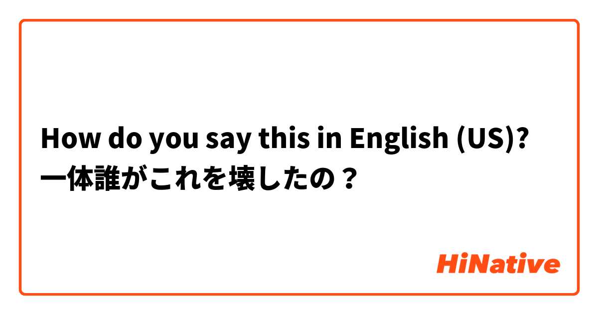 How do you say this in English (US)? 一体誰がこれを壊したの？