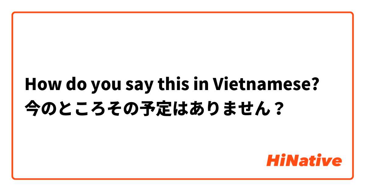 How do you say this in Vietnamese? 今のところその予定はありません？