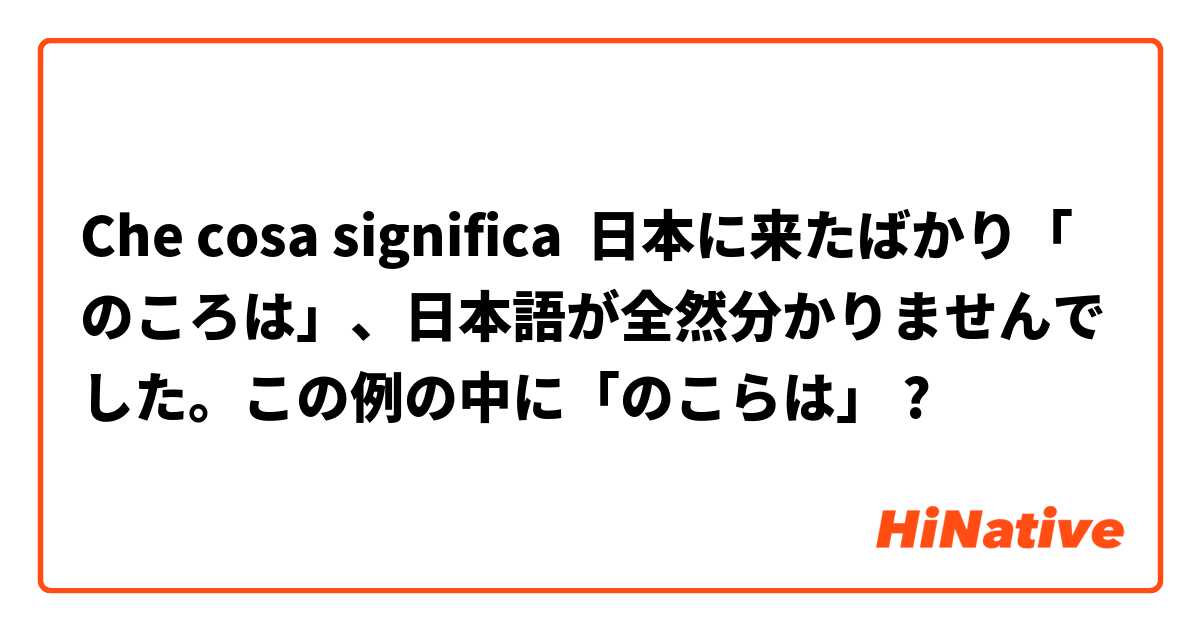 Che cosa significa 日本に来たばかり「のころは」、日本語が全然分かりませんでした。この例の中に「のこらは」?
