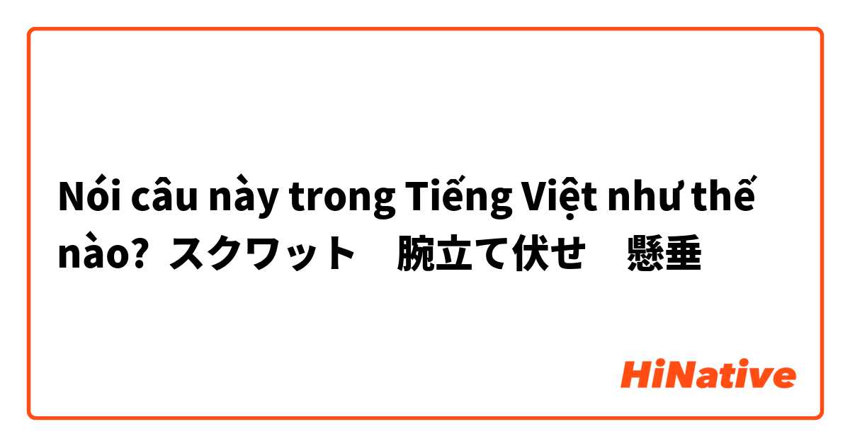 Nói câu này trong Tiếng Việt như thế nào? スクワット　腕立て伏せ　懸垂