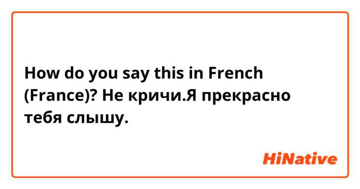 How do you say this in French (France)? Не кричи.Я прекрасно тебя слышу.