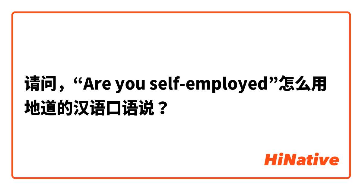 请问，“Are you self-employed”怎么用地道的汉语口语说？