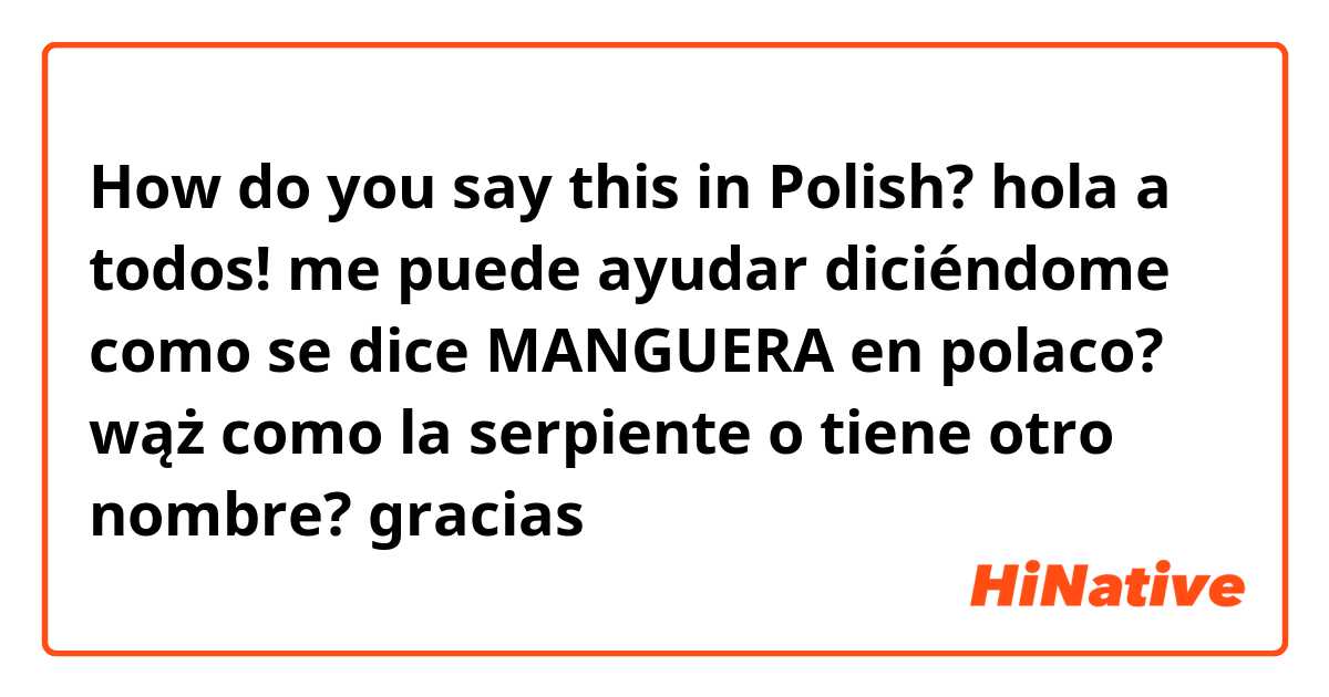 How do you say this in Polish? hola a todos! me puede ayudar diciéndome como se dice MANGUERA en polaco? wąż como la serpiente o tiene otro nombre? gracias 