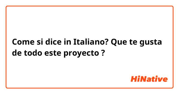 Come si dice in Italiano? Que te gusta de todo este proyecto ? 